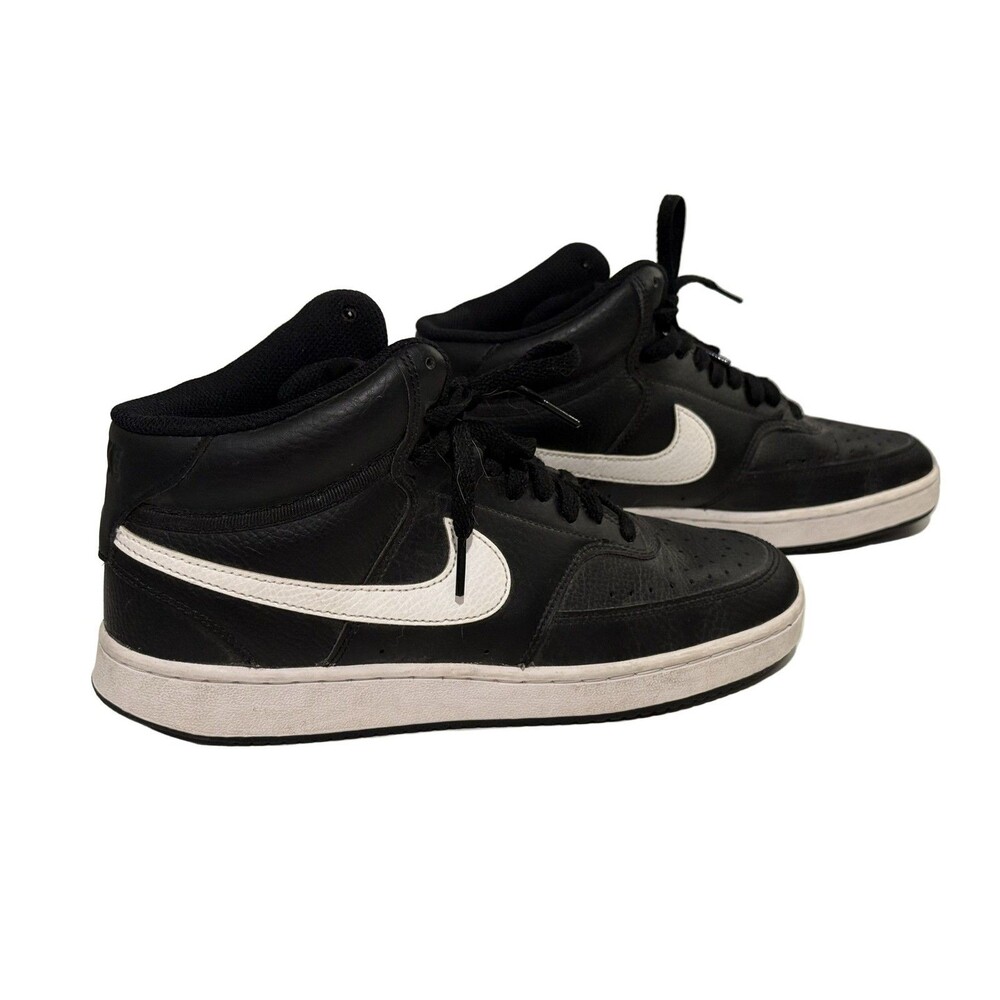 Nike Court Vision Mid Basketball Shoes Men's US 10 Black White Leather Lace Up
